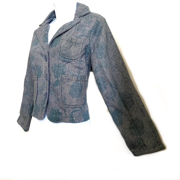 NWT ANGIE elbow patch blazer GRAY tweed cotton floral lining button cuffs size - Picture 13 of 14
